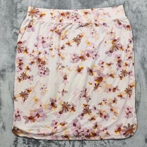 LOGO Lounge Skirt Womens 1X Pink Floral French Terry Pull On Pockets Casual